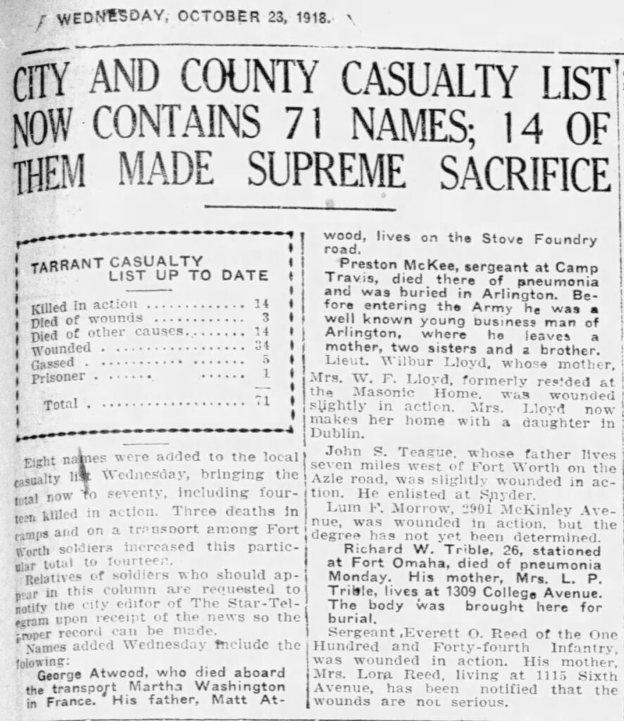 Tarrant County Dead - Preston highlighted